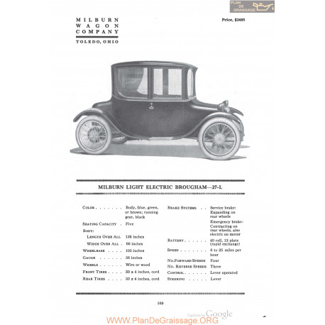 Milburn Light Electric Brougham 27 L Fiche Info 1920