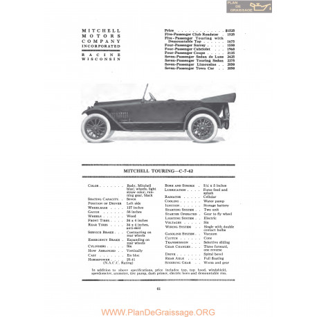 Mitchell Touring C 7 42 Fiche Info 1919