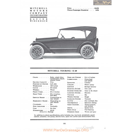 Mitchell Touring E 40 Fiche Info 1920