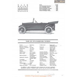 Nash Six Five Passenger Touring Fiche Info 1920