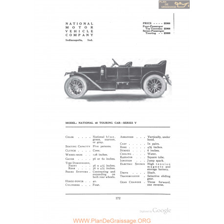 National 40 Touring Series V Fiche Info 1912