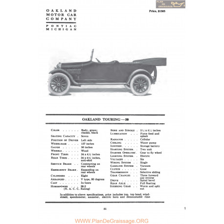 Oakland Touring 50 Fiche Info Mc Clures 1917