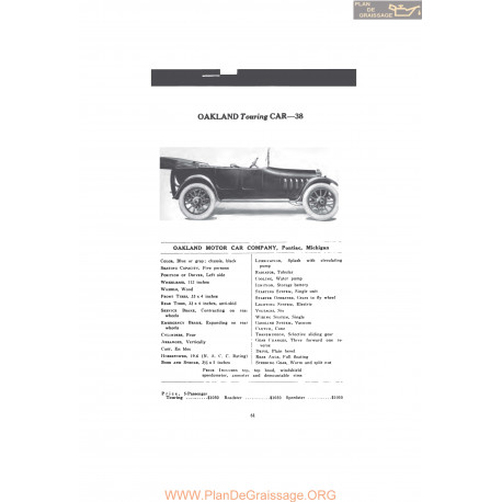Oakland Touring Car 38 Fiche Info Mc Clures 1916