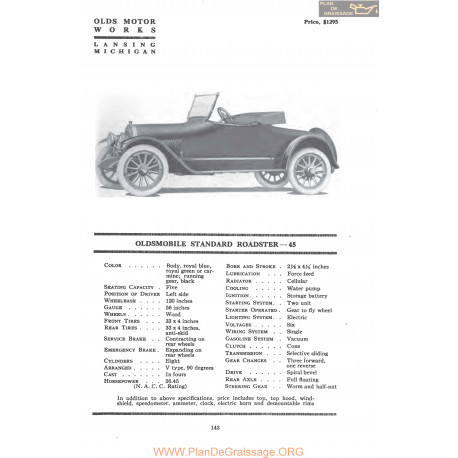 Oldsmobile Standard Roadster 45 Fiche Info Mc Clures 1917