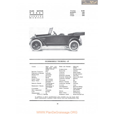 Oldsmobile Touring 37 Fiche Info 1919