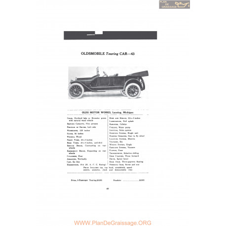 Oldsmobile Touring Car 43 Fiche Info Mc Clures 1916