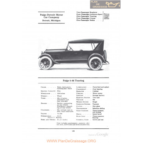 Paige 6 44 Touring Fiche Info 1922