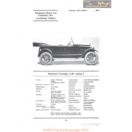 Piedmont Touring 4 30 Series F Fiche Info 1922