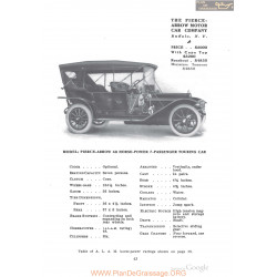 Pierce Arrow 48 Horse Power 7 Passenger Touring Fiche Info 1910