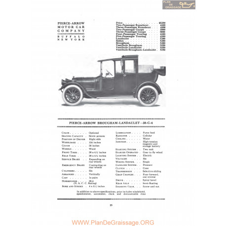 Pierce Arrow Brougham Landaulet 38 C4 Fiche Info 1916