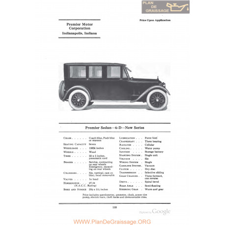 Premier Sedan 6d New Series Fiche Info 1922