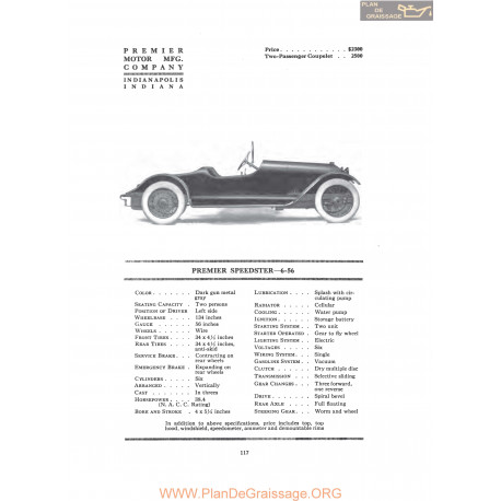 Premier Speedster 6 56 Fiche Info 1916