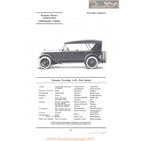 Premier Touring 6d New Series Fiche Info 1922