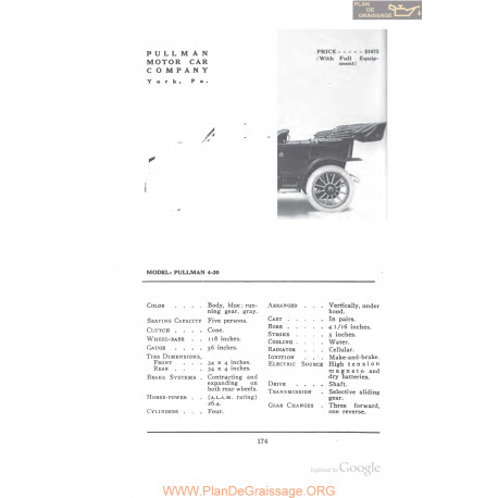 Pullman 4 30 Fiche Info 1912