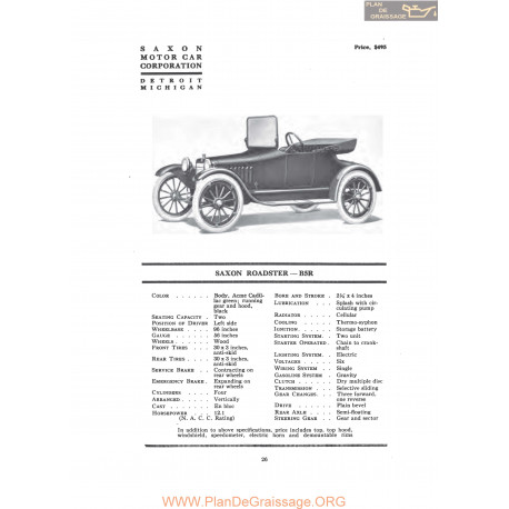 Saxon Roadster B5r Fiche Info 1917