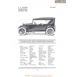 Stearns Knight Four Cylinder Seven Passenger Fiche Info 1919