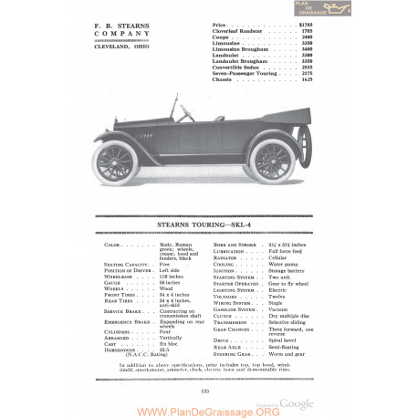 Stearns Touring Skl4 Fiche Info 1918