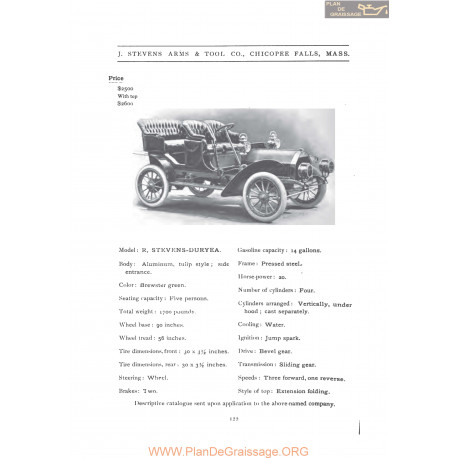 Stevens Duryea Model R Fiche Info 1906