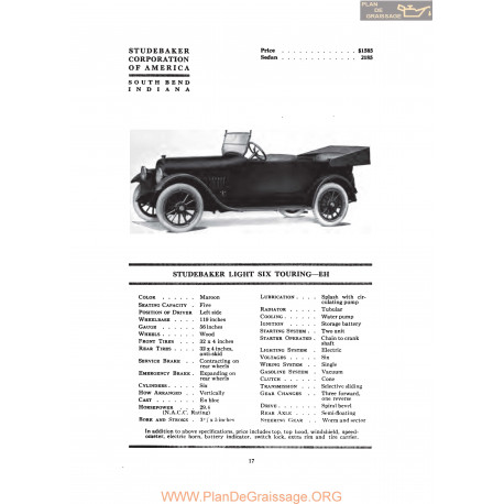 Studebaker Light Six Touring Eh Fiche Info 1919