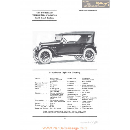 Studebaker Loght Six Touring Fiche Info 1922