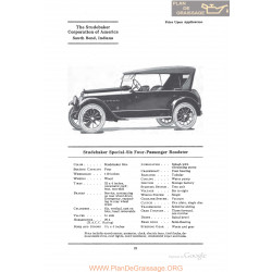 Studebaker Special Six Four Passenger Roadster Fiche Info 1922