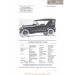 Studebaker Special Six Turing Fiche Info 1922