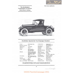Studebaker Special Six Two Passenger Roadster Fiche Info 1922