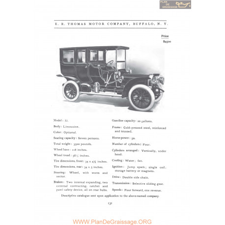 Thomas Model 32 Fiche Info 1906