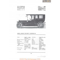 Thomas Six Forty Limousine Mc Fiche Info 1912