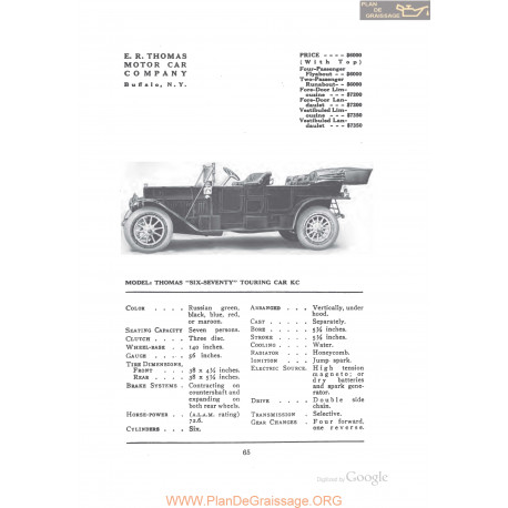 Thomas Six Seventy Touring Kc Fiche Info 1912