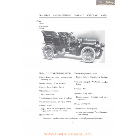 Waltham Dl Orient Fiche Info 1907
