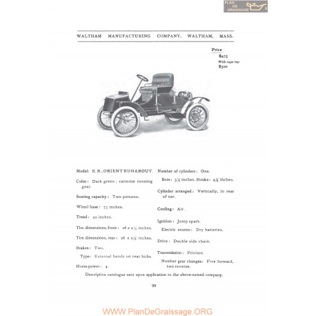 Waltham Er Orient Runabout Fiche Info 1907