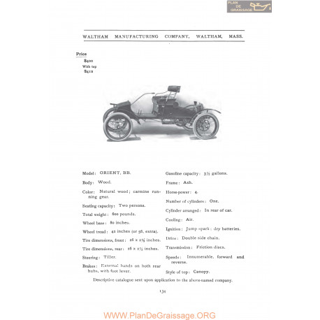 Waltham Orient Bb Fiche Info 1906