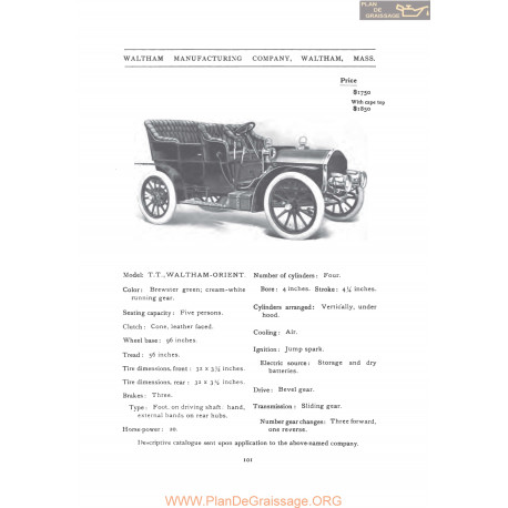 Waltham Tt Orient Fiche Info 1907