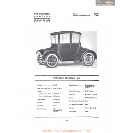 Waverley Electric 110 Fiche Info 1916