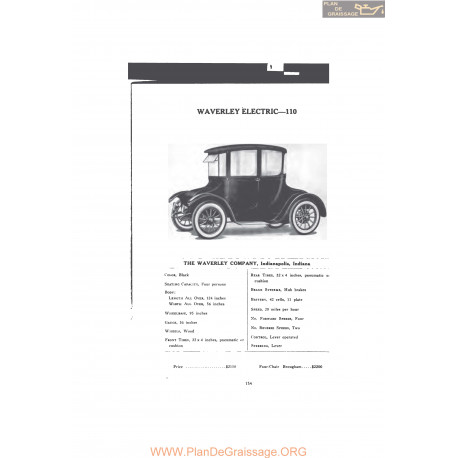 Waverley Electric 110 Fiche Info Mc Clures 1916