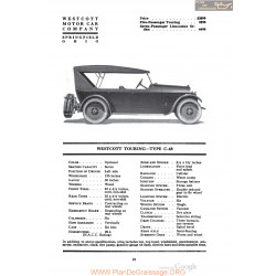 Westcott Touring Type C48 Fiche Info 1920