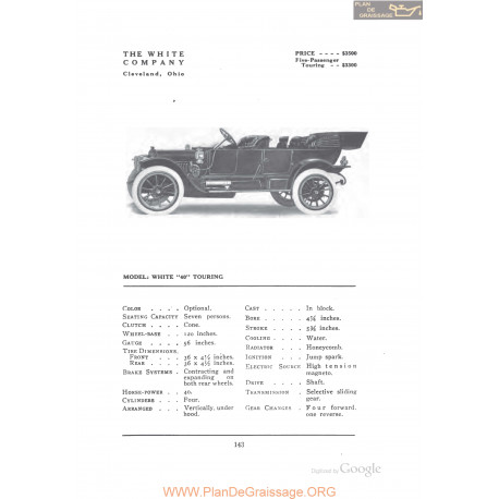 White 40 Touring Fiche Info 1912