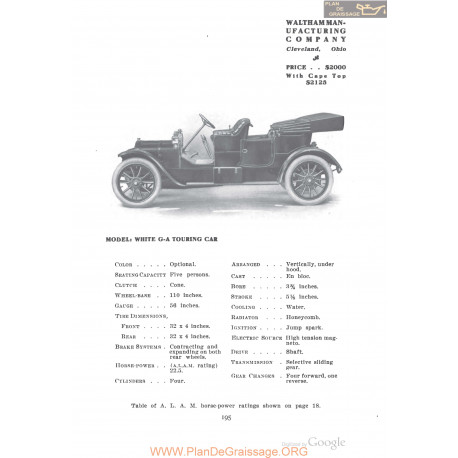 White Ga Touring Fiche Info 1910