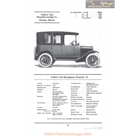 Yellow Cab Brougham Taxicab O Fiche Info 1922