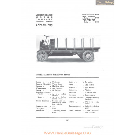 Alden Sampson Threee Truck Fiche Info 1912