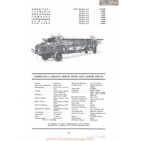 American La France Aerial Hook And Ladder Truck Fiche Info 1918