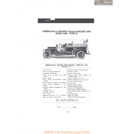 American La France Chemical Engine And Hose Car Type 10 Fiche Info Mc Clures 1916