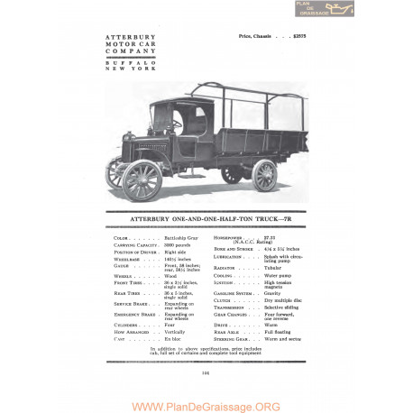 Atterbury One And One Half Ton Truck 7r Fiche Info 1919