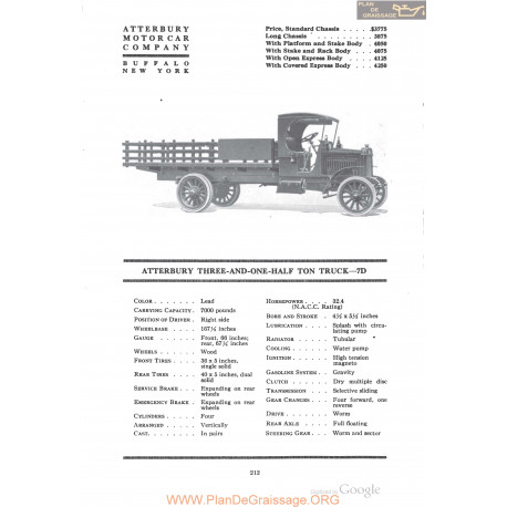 Atterbury Three And One Half Ton Truck 7d Fiche Info 1918