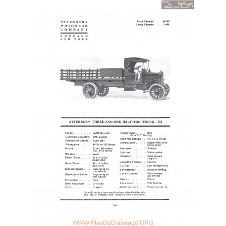 Atterbury Three And One Half Ton Truck 7d Fiche Info 1919