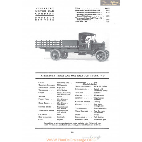 Atterbury Three And One Half Ton Truck 7d Fiche Info 1920