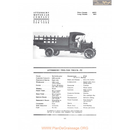 Atterbury Two Ton Truck 7c Fiche Info 1919