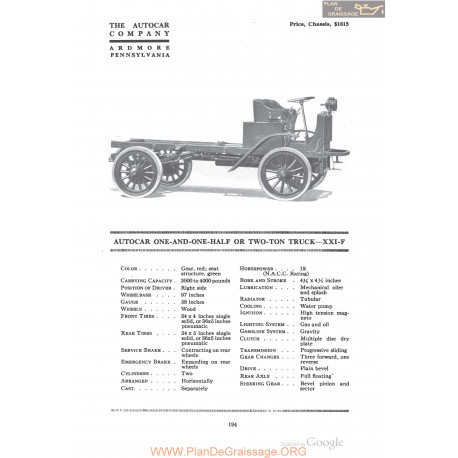 Autocar One And One Half Or Two Ton Truck Xxif Fiche Info 1918