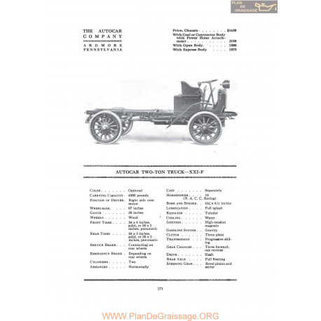 Autocar Two Ton Truck Xxxif Fiche Info 1916